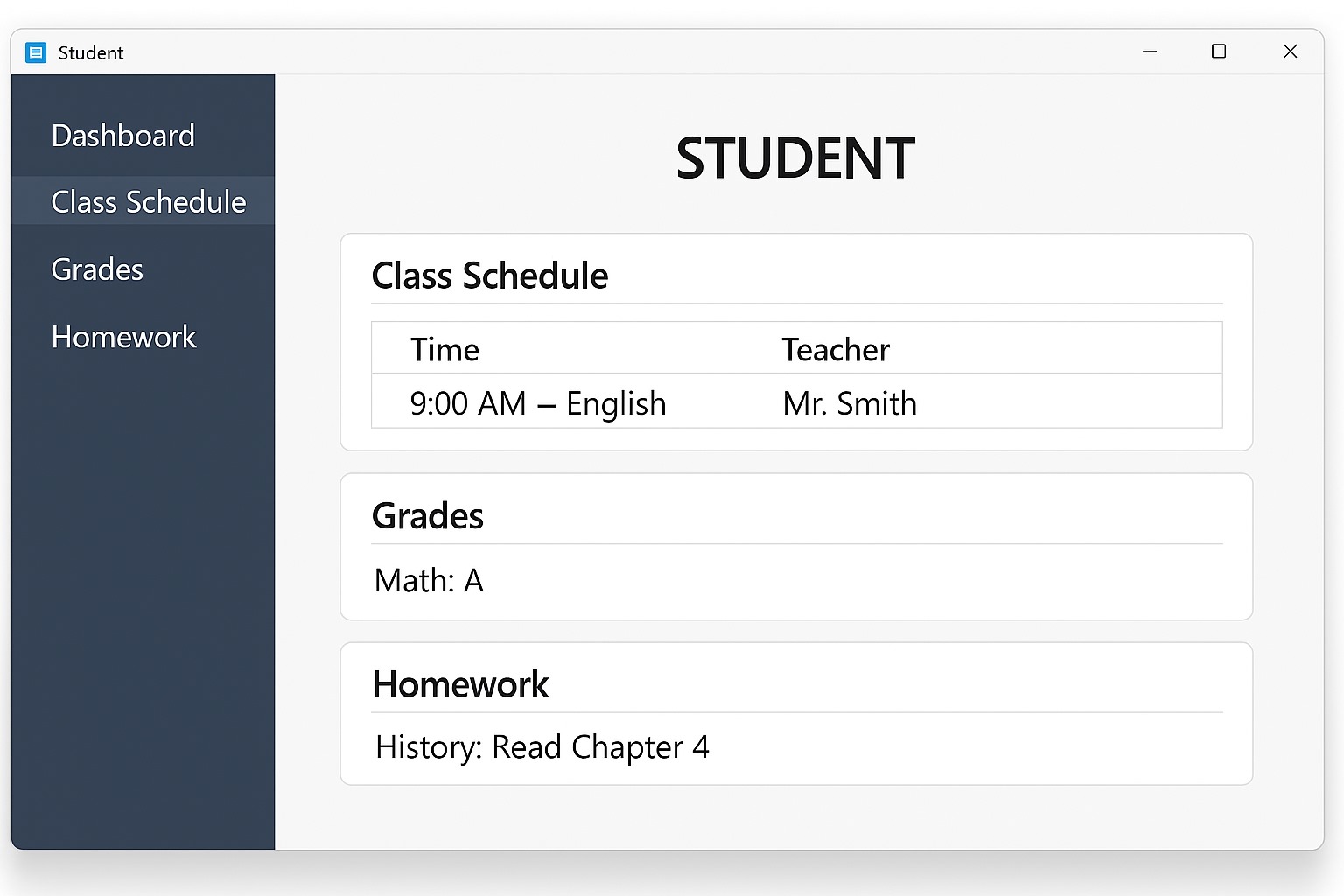 Student Wireframe